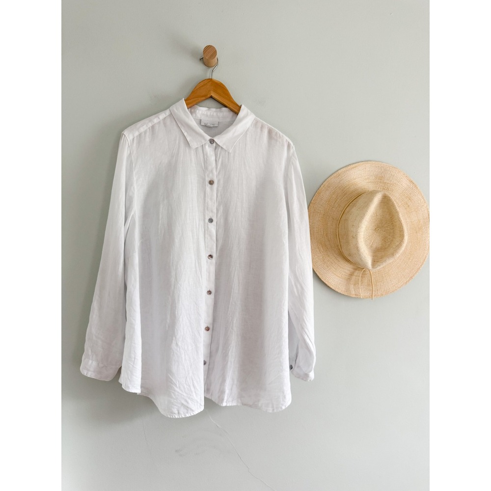 J.Jill Love Linen | White 100% Linen Button-Up Tunic Shirt | Sz 2X